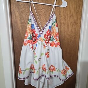 SHEIN Floral V-Neck Camisole in White and Orange